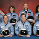 The crew of STS-51-L: (front row) Pilot Michael J. Smith, Shuttle Commander Francis Scobee, Mission Specialist Ronald McNair; (back row) Mission Specialist Ellison Onizuka, Payload Specialist and teacher Christa McAuliffe, Payload Specialist Gregory Jarvis, Mission Specialist Judith Resnik. (NASA)